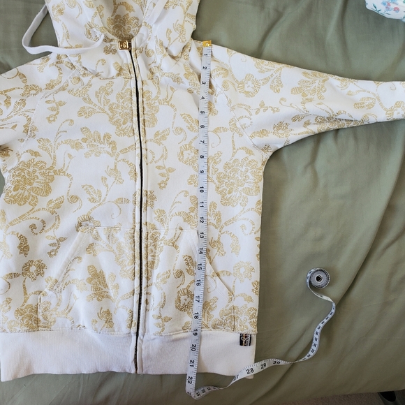 TNA Fleece Retro/Vintage Patterned Zip Up Hoodie in White & Gold - Picture 12 of 16